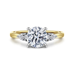 Adalia - 14K White-Yellow Gold Round Three Stone Diamond Engagement Ring