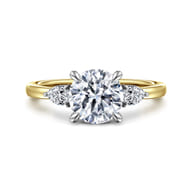 Adalia - 14K White-Yellow Gold Round Three Stone Diamond Engagement Ring