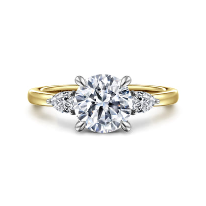Adalia - 14K White-Yellow Gold Round Three Stone Diamond Engagement Ring