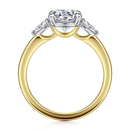 Adalia - 14K White-Yellow Gold Round Three Stone Diamond Engagement Ring
