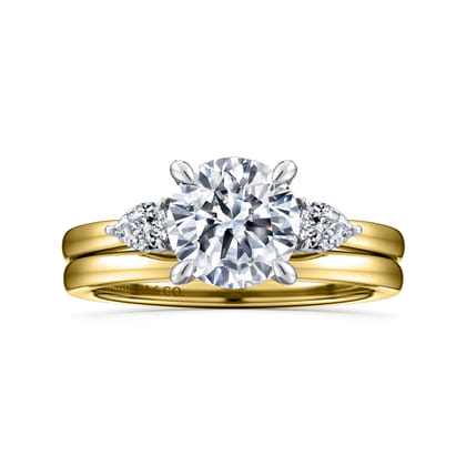 Adalia - 14K White-Yellow Gold Round Three Stone Diamond Engagement Ring