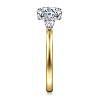 Adalia - 14K White-Yellow Gold Round Three Stone Diamond Engagement Ring