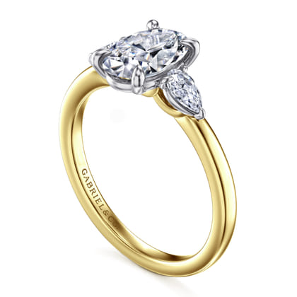 Adalia - 14K Yellow Gold Oval Three Stone Diamond Engagement Ring