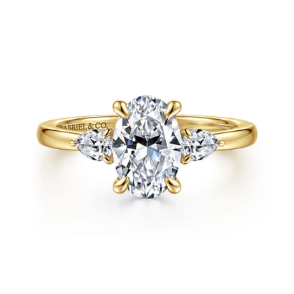 Adalia - 14K Yellow Gold Oval Three Stone Diamond Engagement Ring