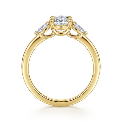 Adalia - 14K Yellow Gold Oval Three Stone Diamond Engagement Ring