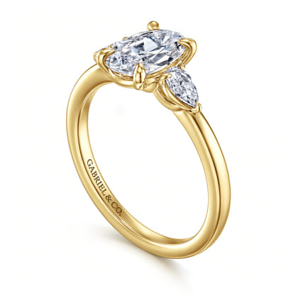 Adalia - 14K Yellow Gold Oval Three Stone Diamond Engagement Ring