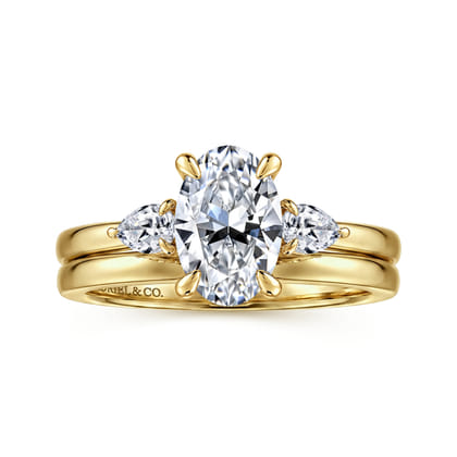 Adalia - 14K Yellow Gold Oval Three Stone Diamond Engagement Ring