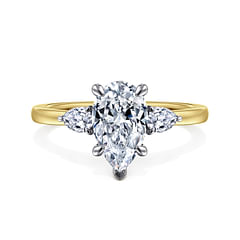 Adalia - 14K Yellow Gold Pear Shape Three Stone Diamond Engagement Ring