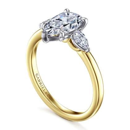 Adalia - 14K Yellow Gold Pear Shape Three Stone Diamond Engagement Ring