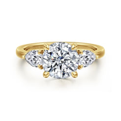 14K Yellow Gold Round Three Stone Diamond Engagement Ring