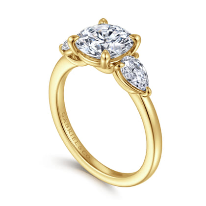 Adalia - 14K Yellow Gold Round Three Stone Diamond Engagement Ring