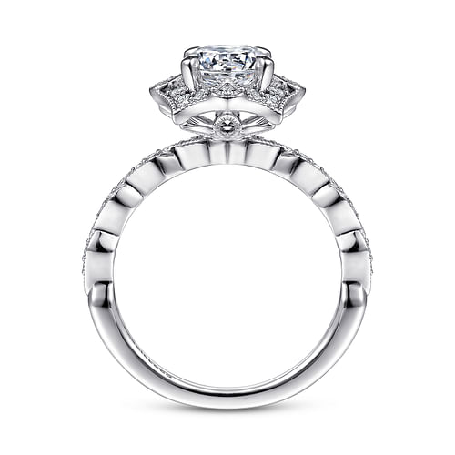 Adaline - Unique 14K White Gold Art Deco Halo Diamond Engagement Ring - 0.18 ct - Shot 2