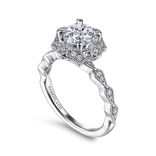 Adaline - Unique 14K White Gold Art Deco Halo Diamond Engagement Ring - 0.18 ct - Shot 3