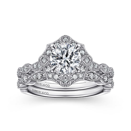 Adaline - Unique 14K White Gold Art Deco Halo Diamond Engagement Ring - 0.18 ct - Shot 4