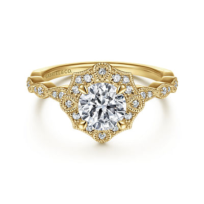 Adaline - Unique 14K Yellow Gold Art Deco Halo Diamond Engagement Ring