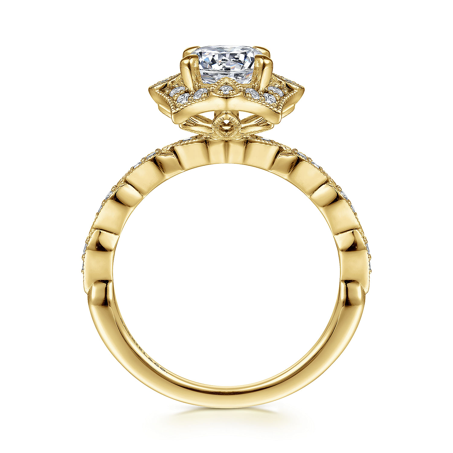 Adaline - Unique 14K Yellow Gold Art Deco Halo Diamond Engagement Ring - 0.18 ct - Shot 2