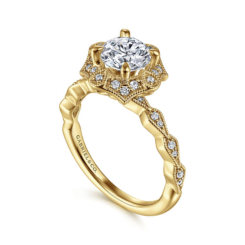 Adaline - Unique 14K Yellow Gold Art Deco Halo Diamond Engagement Ring - 0.18 ct - Shot 3