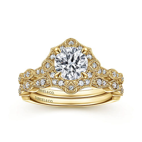 Adaline - Unique 14K Yellow Gold Art Deco Halo Diamond Engagement Ring - 0.18 ct - Shot 4