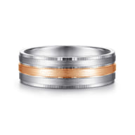Adam - 14K White-Rose Gold 7mm - Three Row Satin Finish Men's Wedding Band in Two Tone