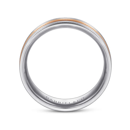 Adam - 14K White-Rose Gold 7mm - Three Row Satin Finish Men's Wedding Band in Two Tone