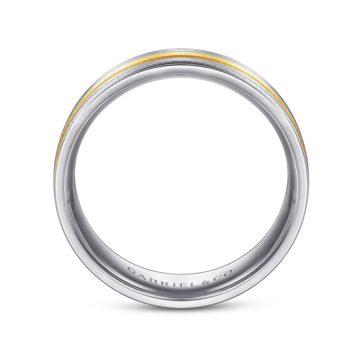 Adam - 14K White-Yellow Gold 7mm - Three Row Satin Finish Men's Wedding Band in Two Tone - Shot 2