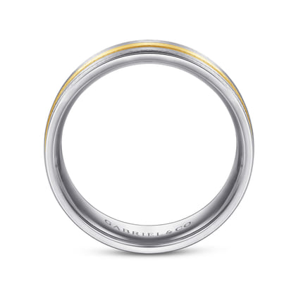 Adam - 14K White-Yellow Gold 7mm - Three Row Satin Finish Men's Wedding Band in Two Tone