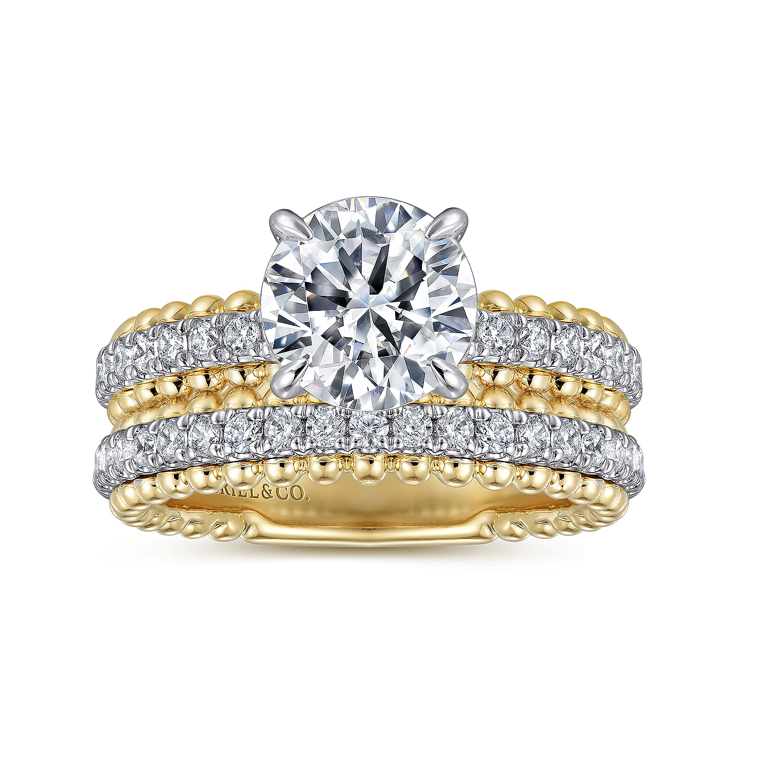 Addi - 14K White-Yellow Gold Round Diamond Engagement Ring