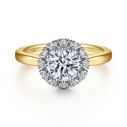 Addie - 14K White-Yellow Gold Round Halo Diamond Engagement Ring