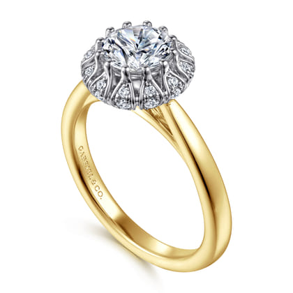 Addie - 14K White-Yellow Gold Round Halo Diamond Engagement Ring