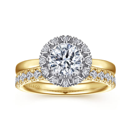Addie - 14K White-Yellow Gold Round Halo Diamond Engagement Ring