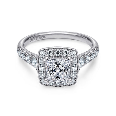 Addison - Vintage Inspired 14K White Gold Princess Halo Diamond Engagement Ring