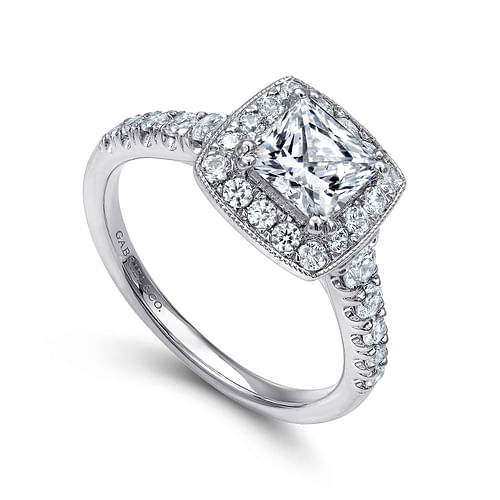 Addison - Vintage Inspired 14K White Gold Princess Halo Diamond Engagement Ring - 0.53 ct - Shot 3