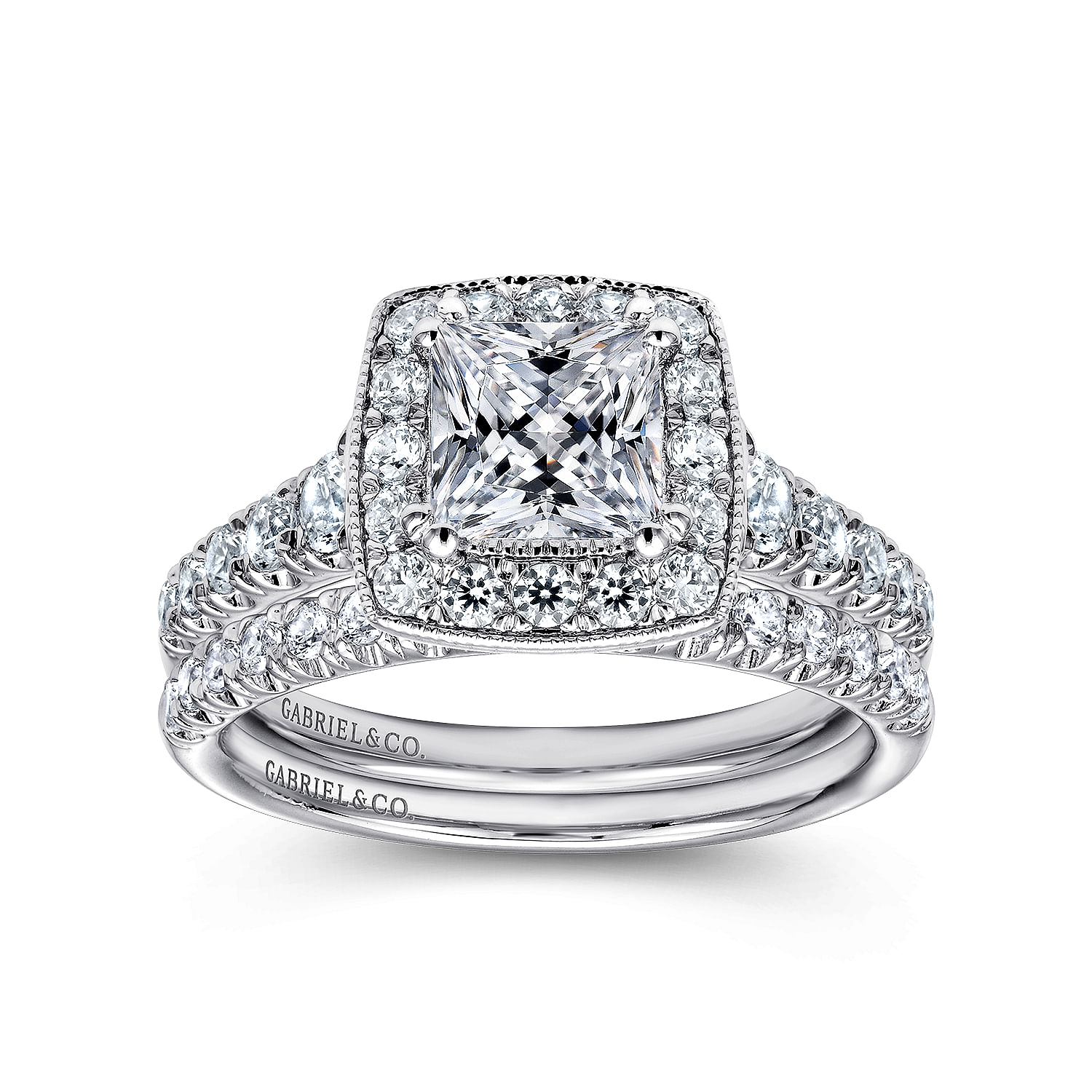 Addison - Vintage Inspired 14K White Gold Princess Halo Diamond Engagement Ring - 0.53 ct - Shot 4