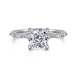 Adeena - 14K White Gold Cushion Hidden Halo Diamond Engagement Ring