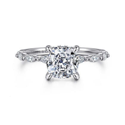 Adeena - 14K White Gold Cushion Hidden Halo Diamond Engagement Ring