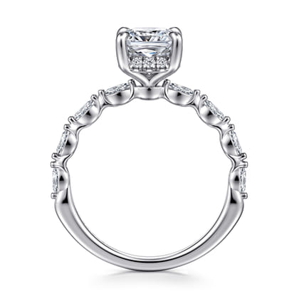 Adeena - 14K White Gold Cushion Hidden Halo Diamond Engagement Ring