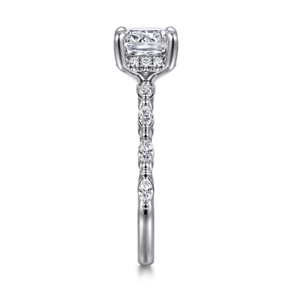 Adeena - 14K White Gold Cushion Hidden Halo Diamond Engagement Ring