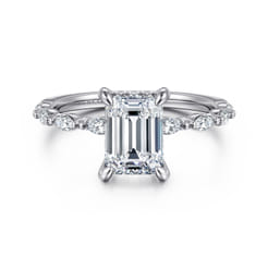 Adeena - 14K White Gold Emerald Cut Hidden Halo Diamond Engagement Ring
