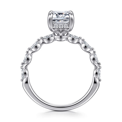 Adeena - 14K White Gold Emerald Cut Hidden Halo Diamond Engagement Ring
