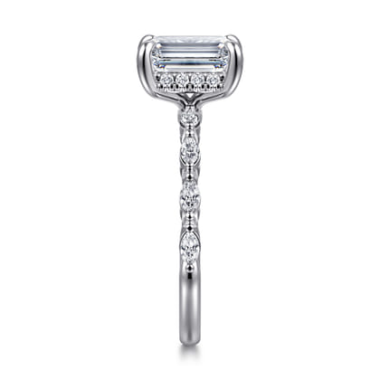 Adeena - 14K White Gold Emerald Cut Hidden Halo Diamond Engagement Ring