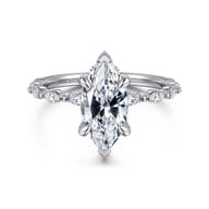 Adeena - 14K White Gold Marquise Shape Hidden Halo Diamond Engagement Ring