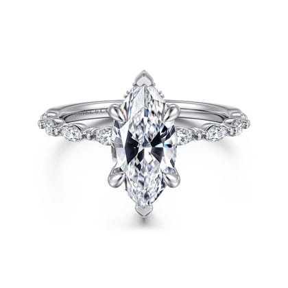 Adeena - 14K White Gold Marquise Shape Hidden Halo Diamond Engagement Ring