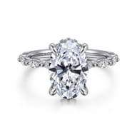 Adeena - 14K White Gold Oval Hidden Halo Diamond Engagement Ring