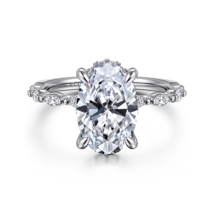Adeena - 14K White Gold Oval Hidden Halo Diamond Engagement Ring