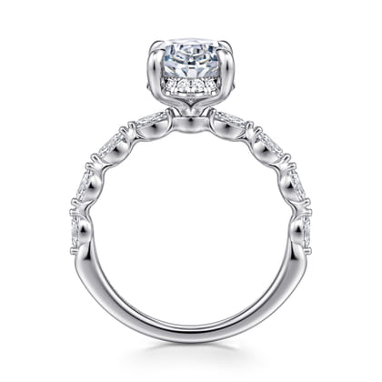 Adeena - 14K White Gold Oval Hidden Halo Diamond Engagement Ring