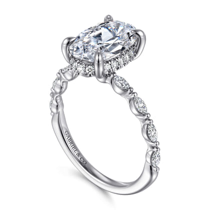 Adeena - 14K White Gold Oval Hidden Halo Diamond Engagement Ring