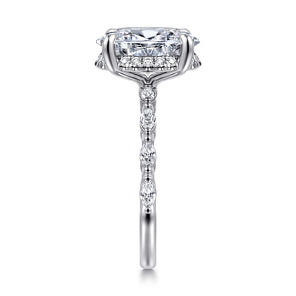 Adeena - 14K White Gold Oval Hidden Halo Diamond Engagement Ring