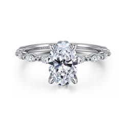 Adeena - 14K White Gold Oval Hidden Halo Diamond Engagement Ring