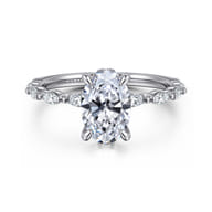 Adeena - 14K White Gold Oval Hidden Halo Diamond Engagement Ring