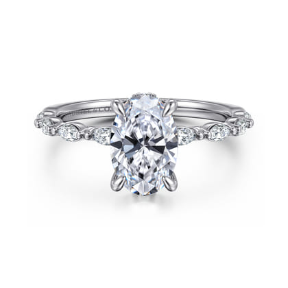 Adeena - 14K White Gold Oval Hidden Halo Diamond Engagement Ring